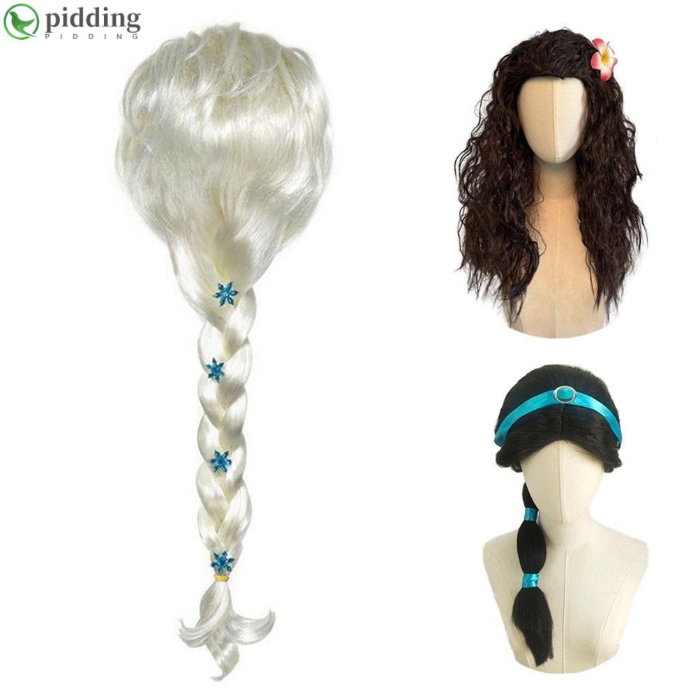PIDDING Dress Up - Tóc giả xoăn cho Moana và Jasmine, Elsa nàng tiên cá, phù hợp cho người lớn và tr