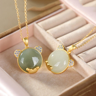 Vòng cổ ngọc Hetian tự nhiên khảm Mickey dễ thương