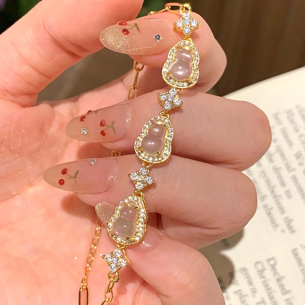 【Ready Stock】 New Chinese Zircon Resin Gourd Bracelet Ethnic Style Light Luxury High Sense Bracelet 