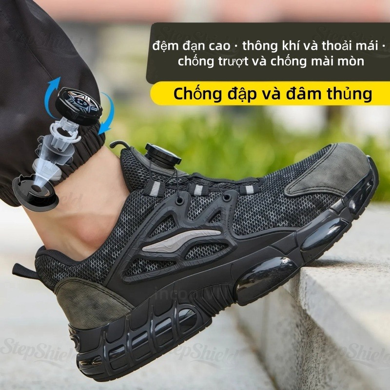 ✨-Nút Xoay Giày Bảo Hộ Lao Động Thể Thao Safety Cao Cấp, Giày Bảo Hộ Lao Động Thấp Cổ