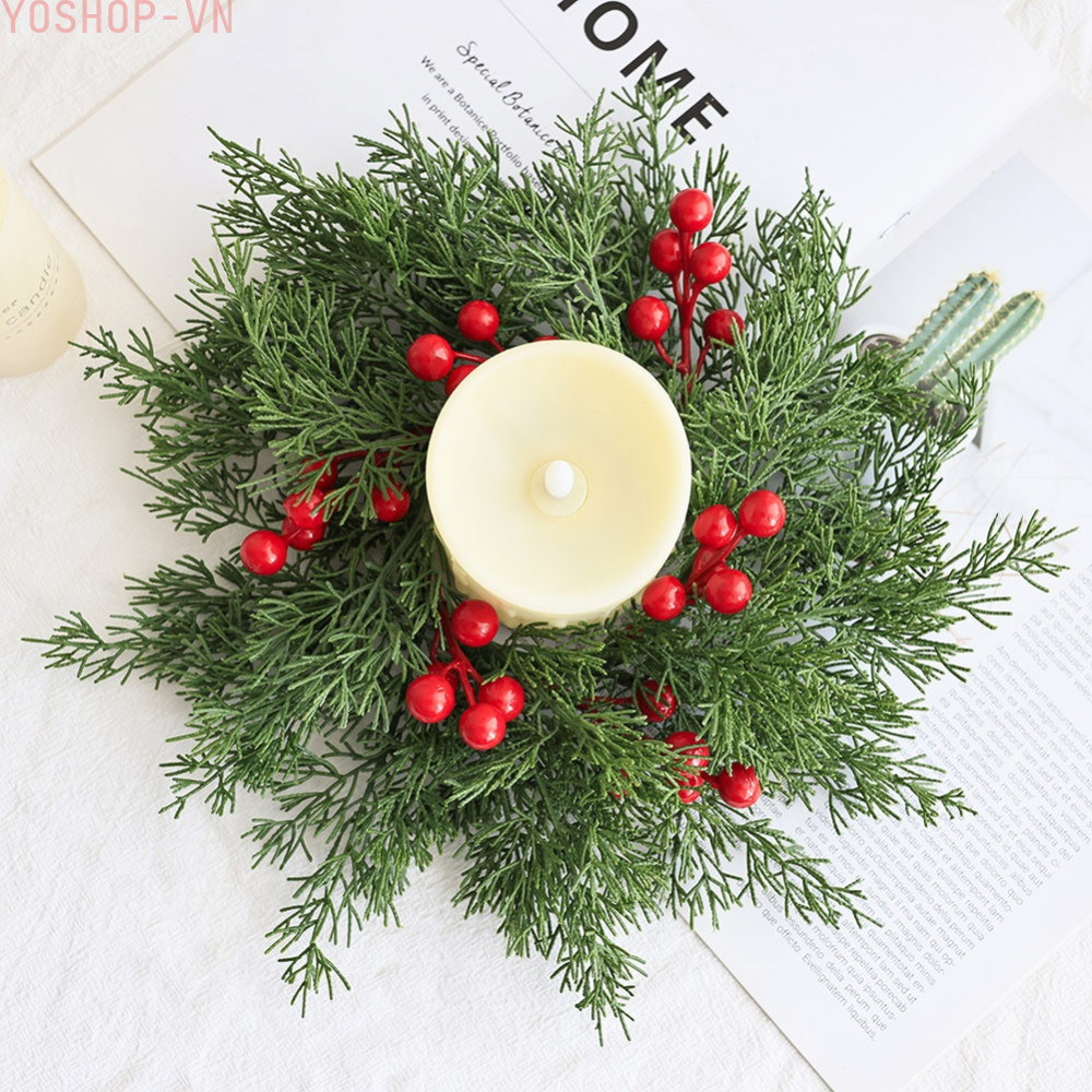 [Ysp]Christmas Candlestick Artificial Berries Pine Leaves Sturdy Construction