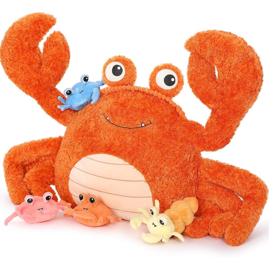 MorisMos 5 Con Cua Sang Trọng Thú Nhồi Bông, Cua Mẹ Lớn 32 Inch Với 4 Bé, Cua Nhồi Bông Sang Trọng Q