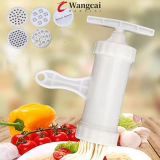 Máy ép mì WANCGAI, Máy làm mì ống bằng tay màu trắng, Dụng cụ nấu nướng với 7 khuôn in khác nhau Máy làm mì nhựa Nhà hàng