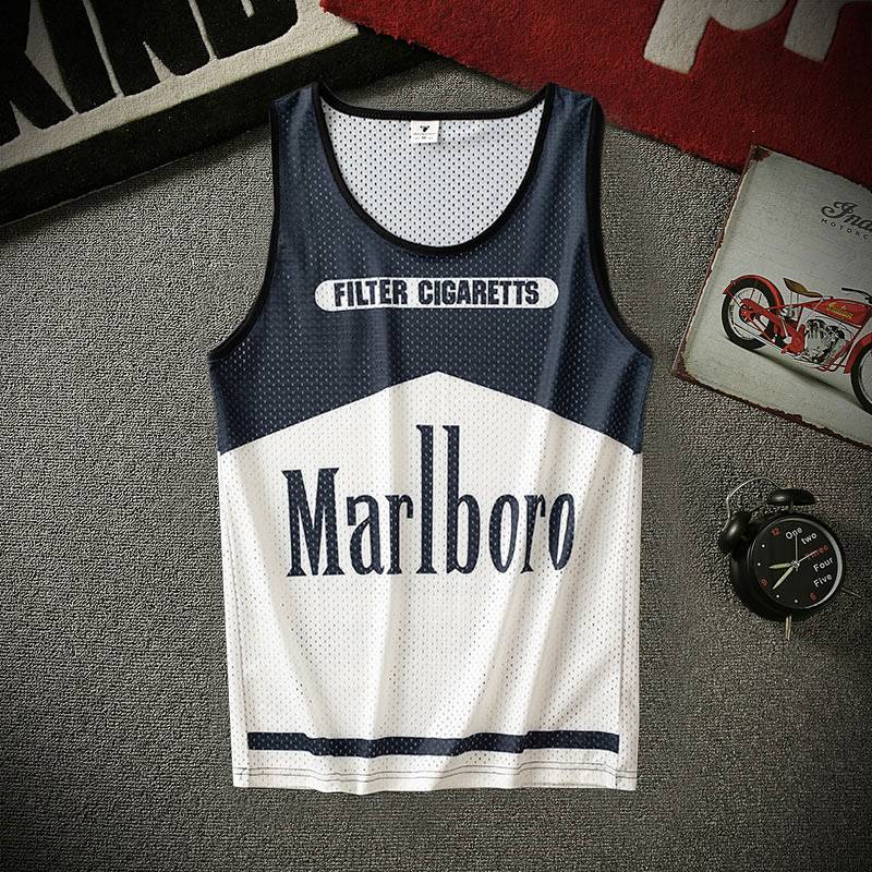Trendy Retro Printed Casual Vest Men's Mesh Basketball Sports Waistcoat Loose Large Size oE7w