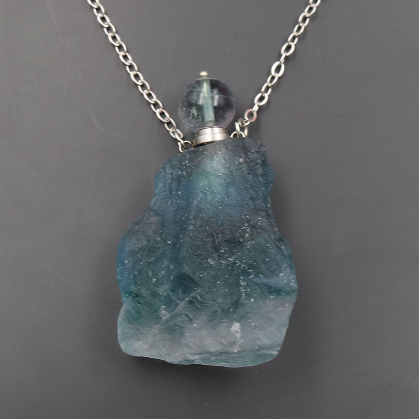 Tự Nhiên Chlorite Đá Thô Chai Nước Hoa Mặt Dây Chuyền Vòng Cổ Nữ Hoang Dã Fluorite Thô Quặng Tinh Dầ