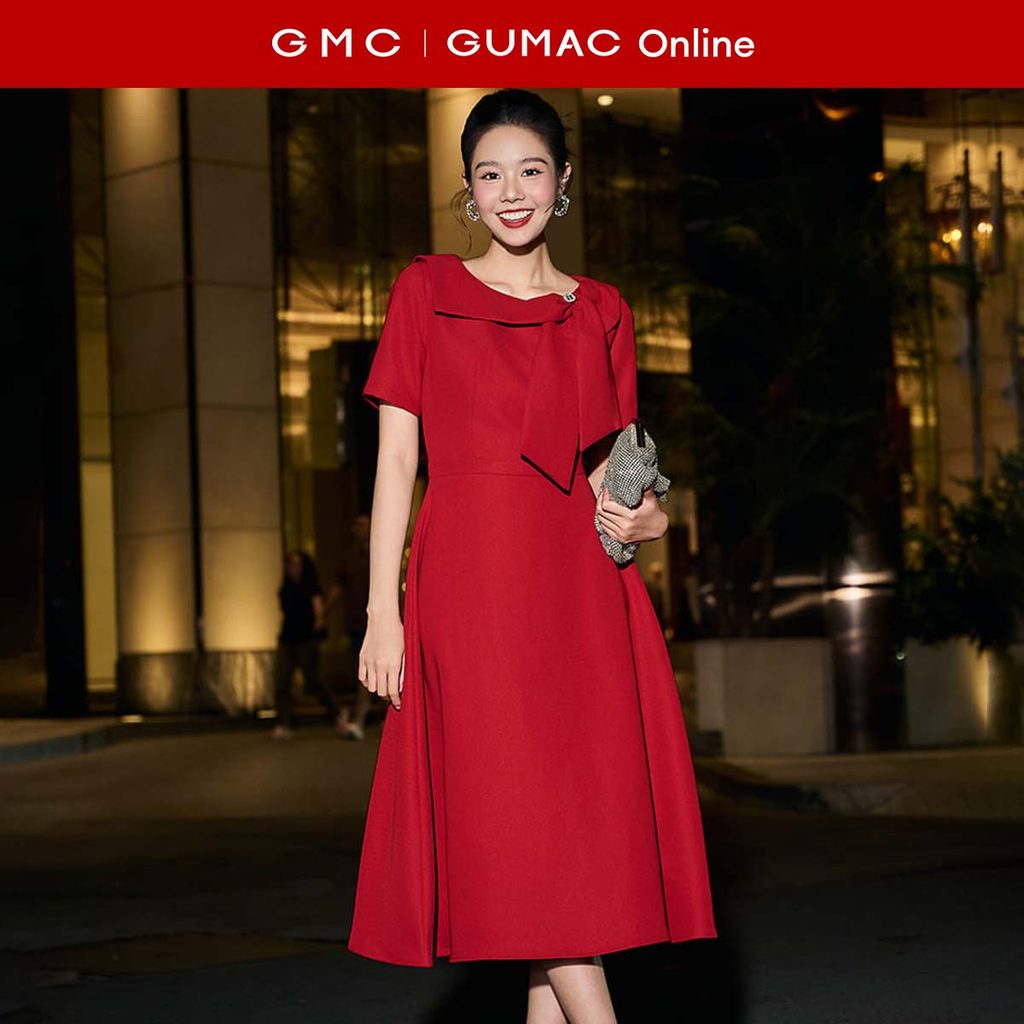 [MUA 2 GIẢM 25K] Đầm nữ dáng A xòe phối nơ cách điệu thời trang GUMAC DF12005