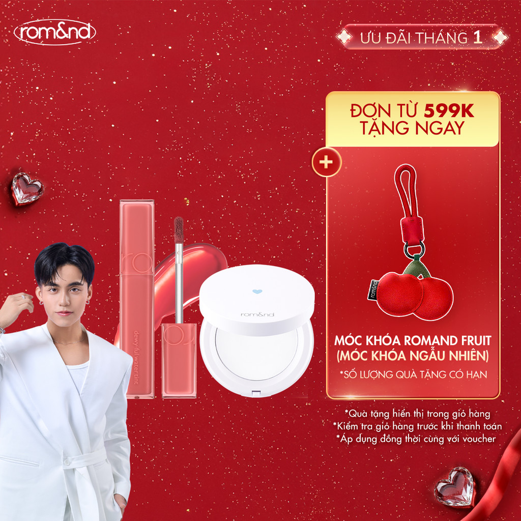 Combo Phấn phủ dạng nén Romand Better Than Finish 12g + Son tint bóng Romand Dewyful Water Tint 5g