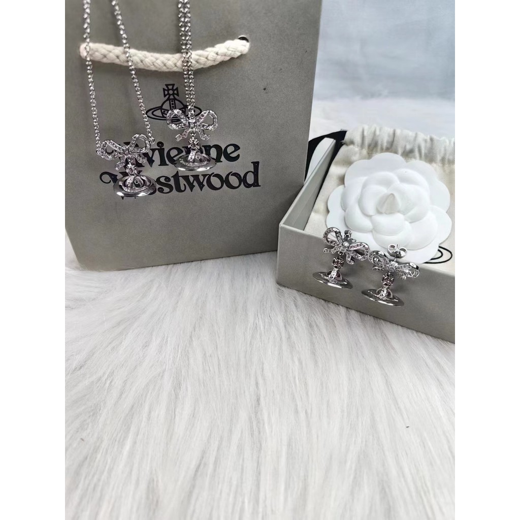 vivienne westwood Real Shot Original Image Bowknot 3D Saturn Necklace