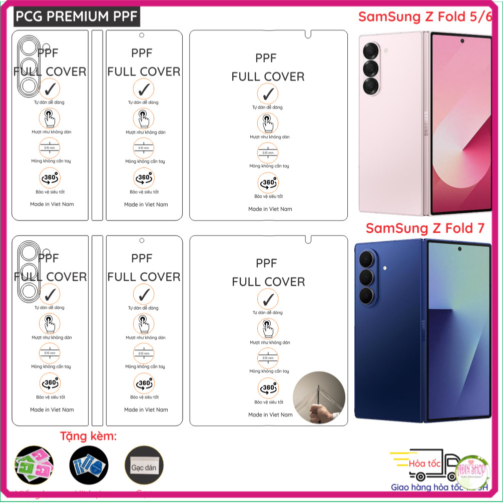 Dán PPF Samsung Galaxy Z Fold 7 6 5 Fold7 Fold6 Fold5 dành cho màn hình, mặt lưng loại trong, nhám