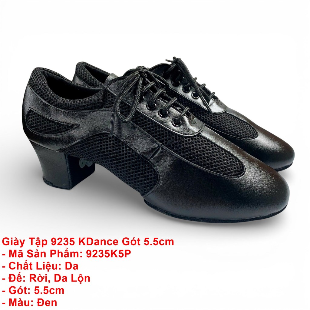 Giày Tập Khiêu Vũ Dancesports 9235 KDance Gót 5.5cm (9235K5P) - Đen + Size (Tặng túi đựng giày)- For