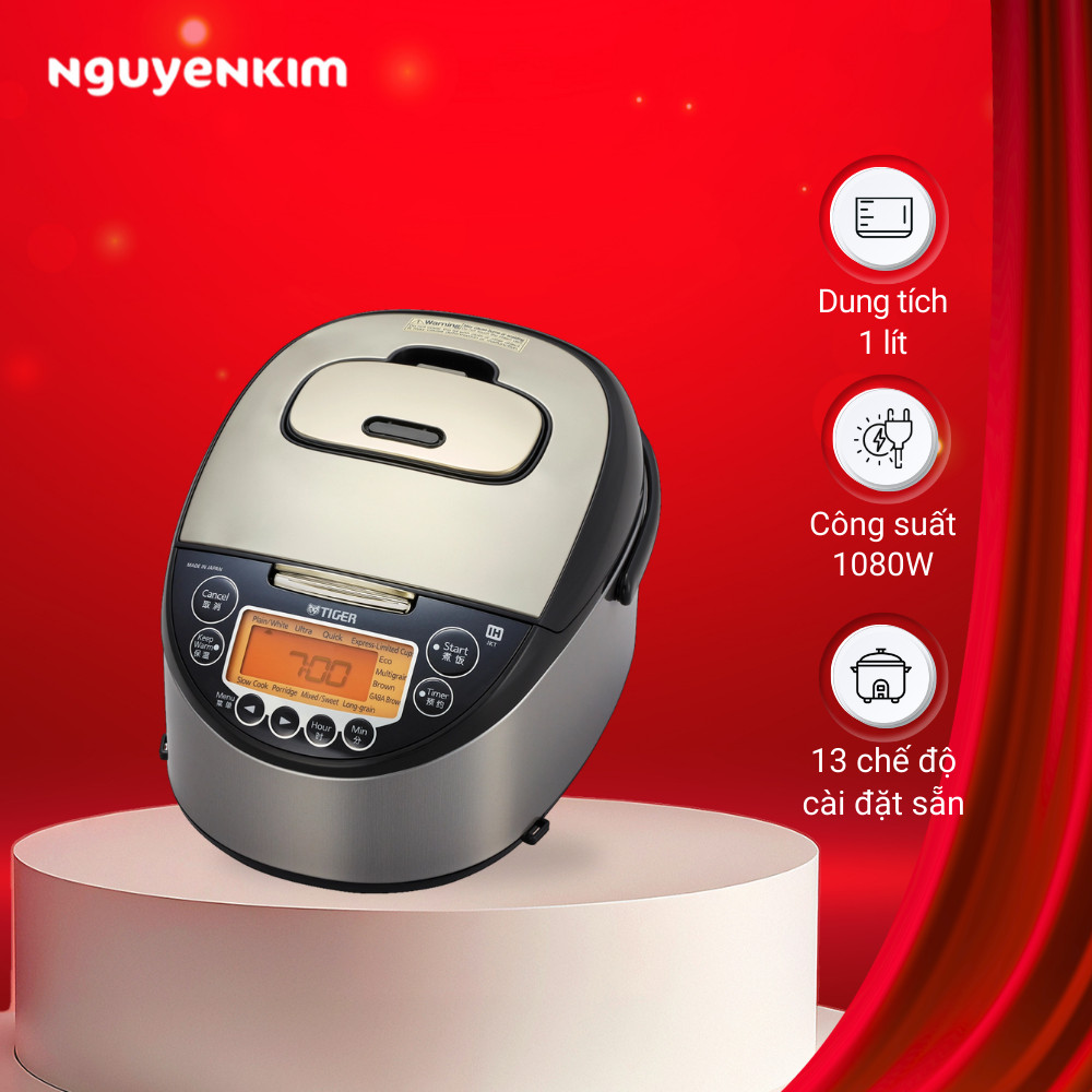 Nồi cơm điện tử cao tần Tiger 1 lít JKT-F10W Xám Đen