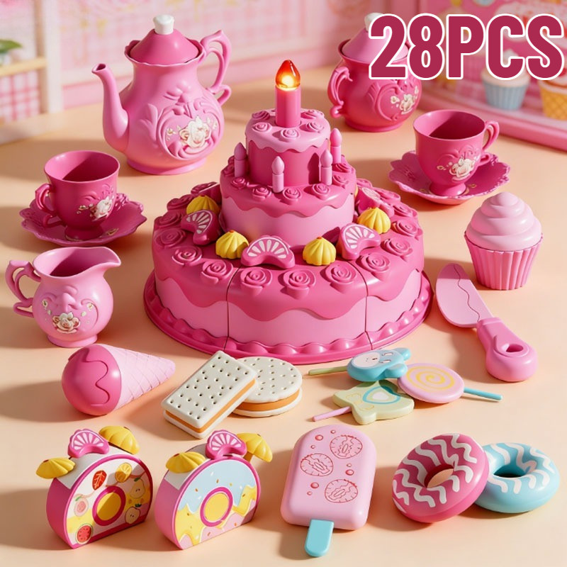 28pcs Đồ Chơi Cắt Bánh Kem Sinh Nhật,Kids Có đèn Và Nhạc,Chọn Vật Liệu ABS,Bộ đồ Chơi Cho Trẻ Em