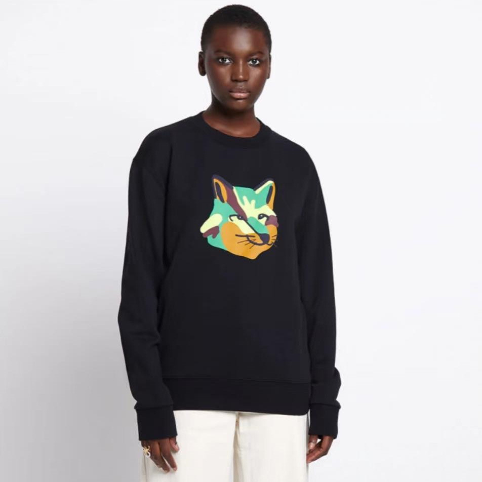Maison Kitsune hoodie thun cotton nguyên chất cổ tròn tay Terry unisex