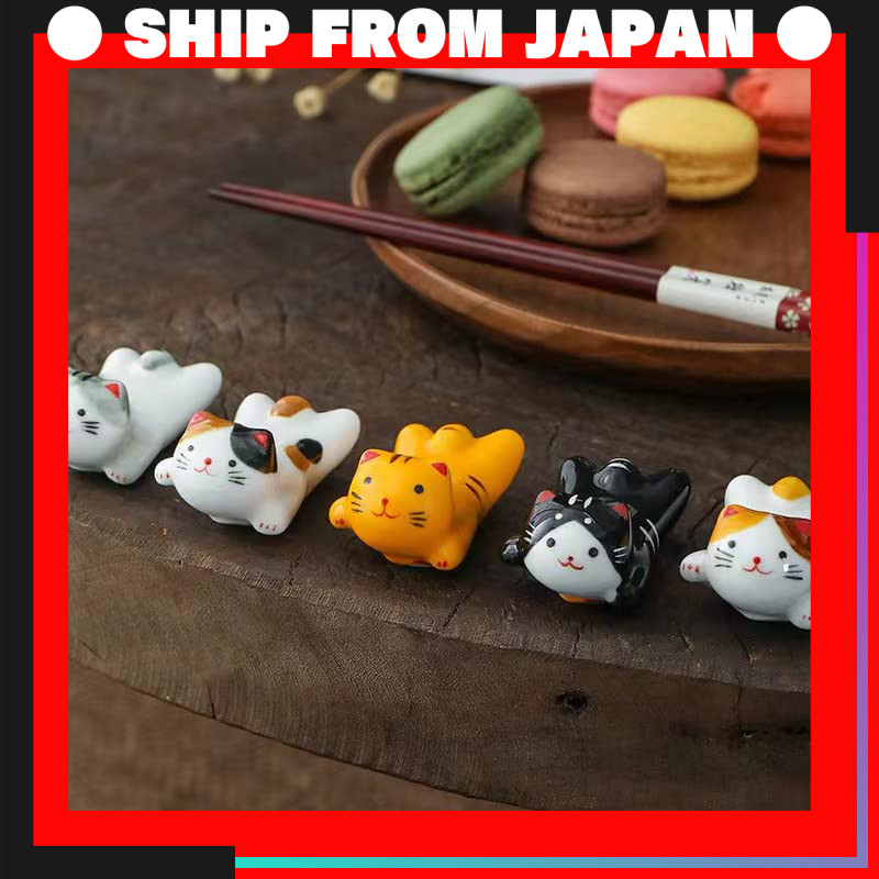 AEOLK Cute Decorative Cat Ceramic Chopstick Rests – 5-Pack (For Home, Study, Dining Table, Izakaya)