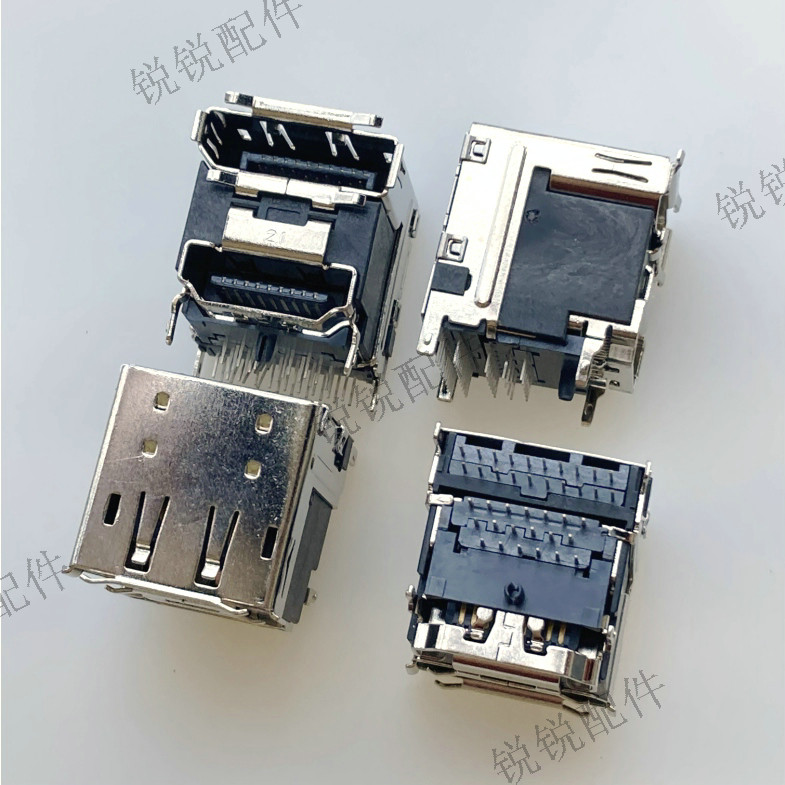 DP + HDMI Ổ cắm nữ hai trong một 90 độ DIP Ổ cắm ngang Uốn bên có cột Ổ cắm giao diện DP HDMI HD