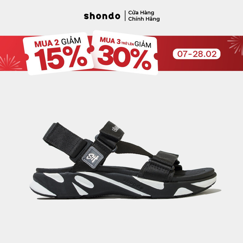 Giày Sandal Nam Nữ Shondo Êm Chân, Bền F8 Đen Trắng Ver.2 F8M1012