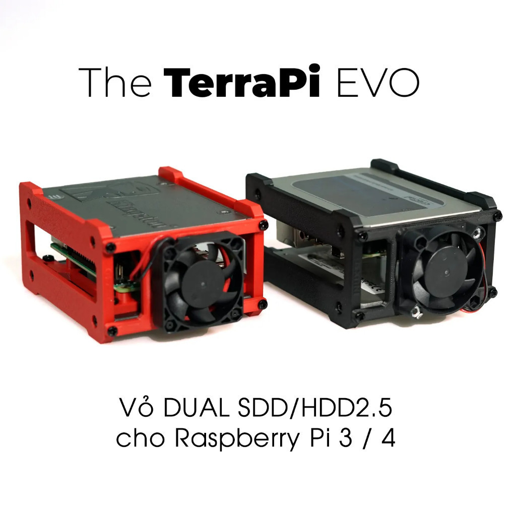 Vỏ / case NAS TerraPi EVO Dual SSD Case cho Raspberry Pi 3 & 4