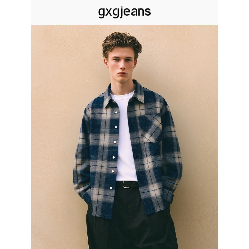 Gxg. jeans Nam Kẻ Sọc Xanh Đơn Giản Đi Lại Rời Áo Sơ Mi Dài Tay Top Nam Xuân Thu Bán Chạy