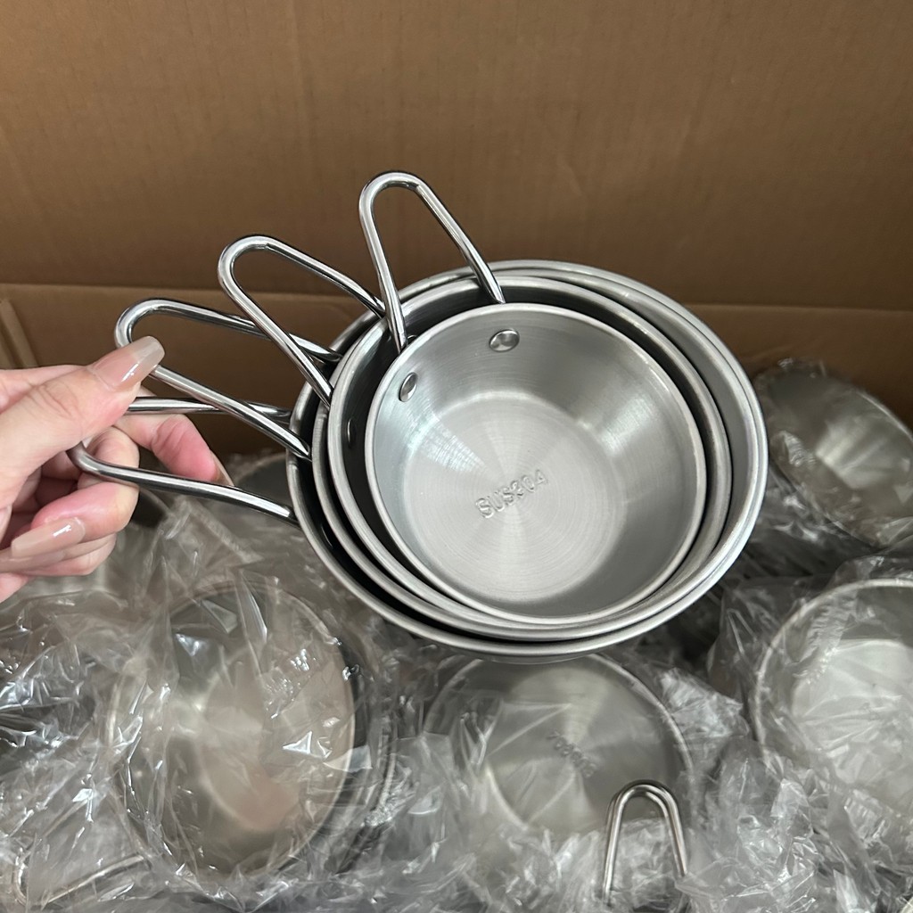 Thép không gỉ 304 Phong Cách Hàn Quốc Cơm Bát Rượu Có Tay Cầm Nóng Mát Bát Rượu Vàng Nhỏ Vàng Bát Gi