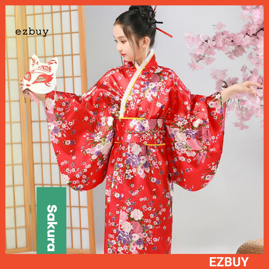 [EY] Váy kimono kimono tinh tế kimono Nhật Bản dành cho bé gái In hoa anh đào rực rỡ Dễ mặc Trang ph