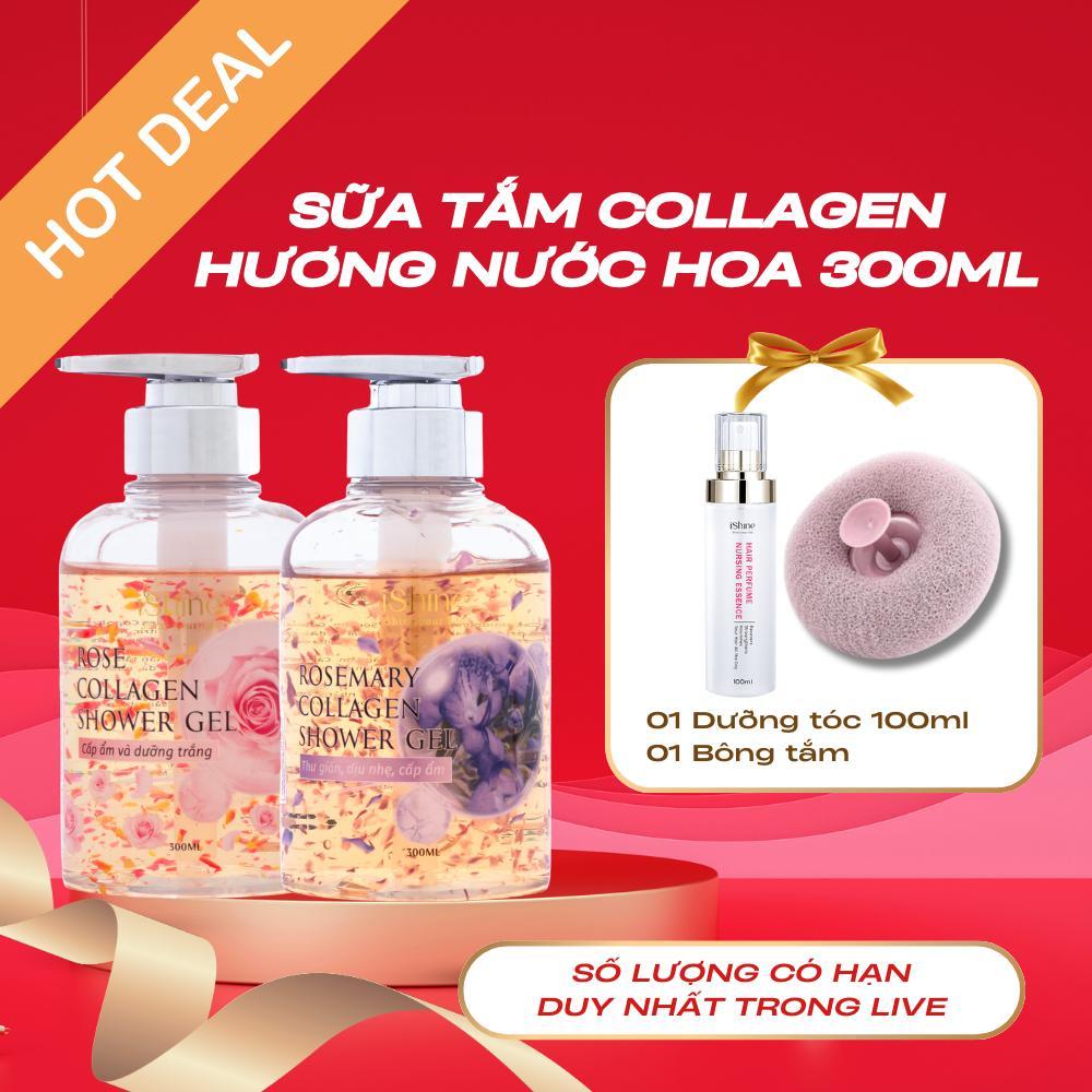 [LIVE] ISHINE Sữa Tắm Collagen Tinh Dầu Hoa & Hương Thảo 300ml- Làm Sạch Dịu Nhẹ, Dưỡng Ẩm, Hỗ Trợ D