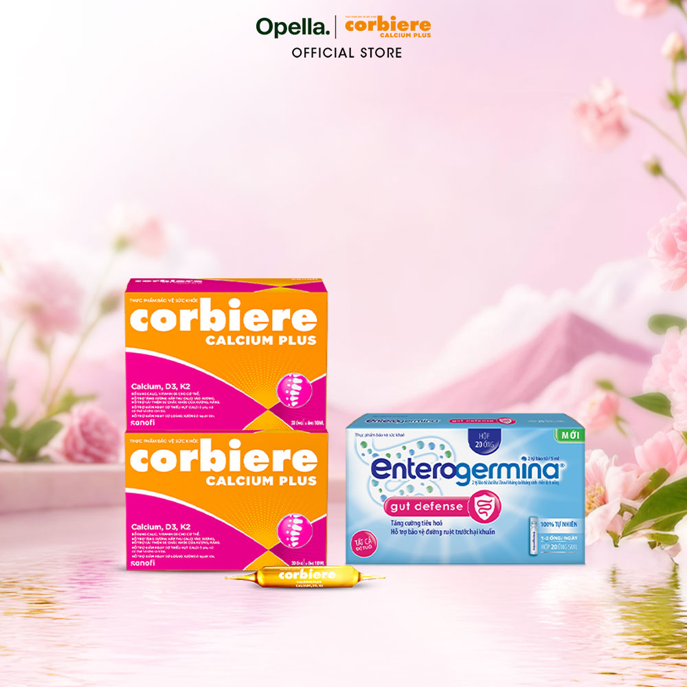 Bộ 1 Thực phẩm bảo vệ sức khỏe Enterogermina Gut Defense + 2 Thực phẩm bảo vệ sức khỏe Corbiere Calc