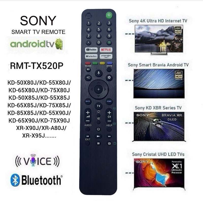 Chính hãng100% Giọng nói Remote Điều Khiển SONY Smart tivi  rmf-tx520p 4K 8K UItra HD YouTube NETFLIX prime video RMF-TX500P KD-50X80J KD-55X80J KD-60X80J KD-75X80J KD-50X85J KD-55X85J