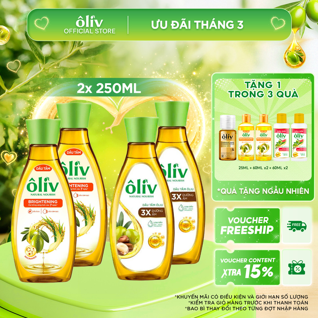 Combo 2 Dầu Tắm ÔLIV 3X Dưỡng Ẩm/ Dưỡng Sáng Da 250MLx2