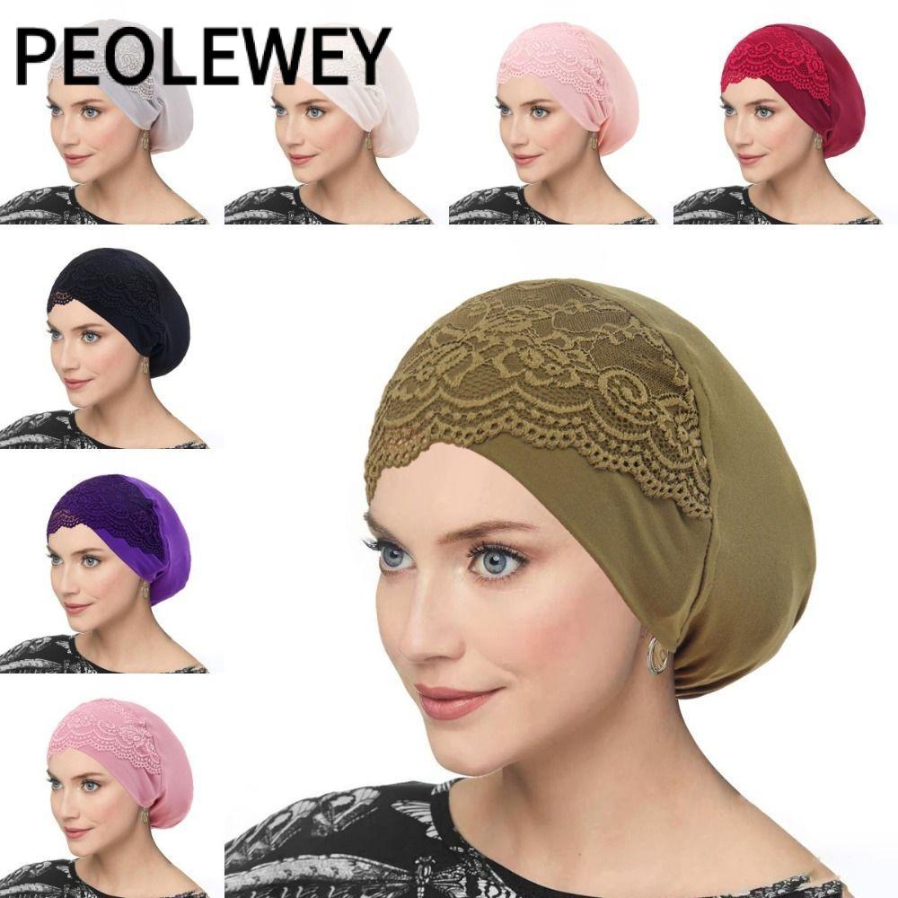 Mũ Hijab ren PEOLEWEY, Áo khoác Hijab bên trong thoáng khí mềm mại, Mũ ống Hijab co giãn để cầu nguy
