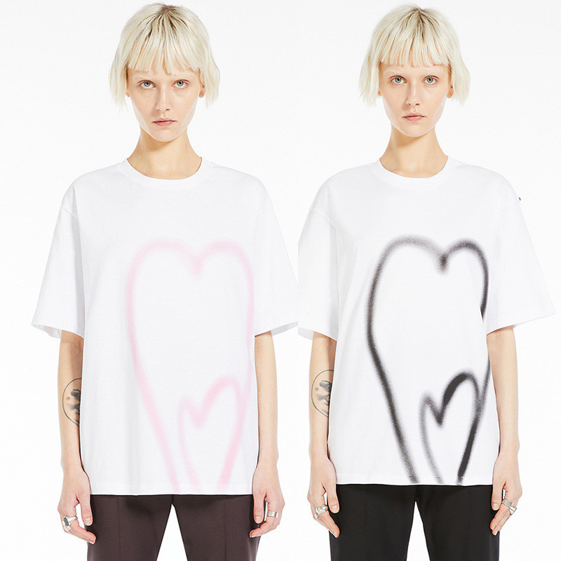 MaxMara 24Summer new women's clothing with large heart print, loose fit, high-quality double-sided f