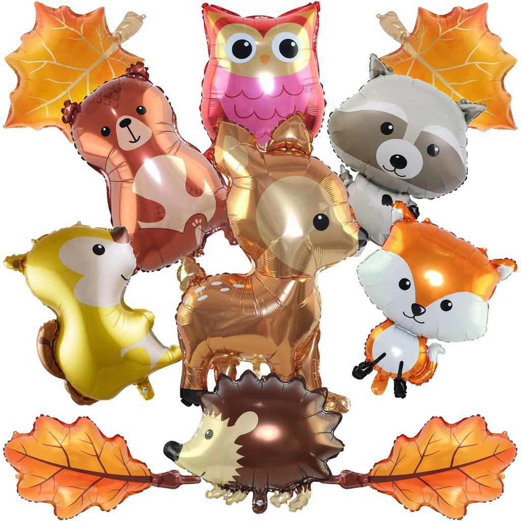 11 Bóng Bay Động Vật Woodland – Đồ Trang Trí Tắm Cho Bé Woodland, Bóng Bay Giấy Tắm Cho Bé Rừng Lớn 