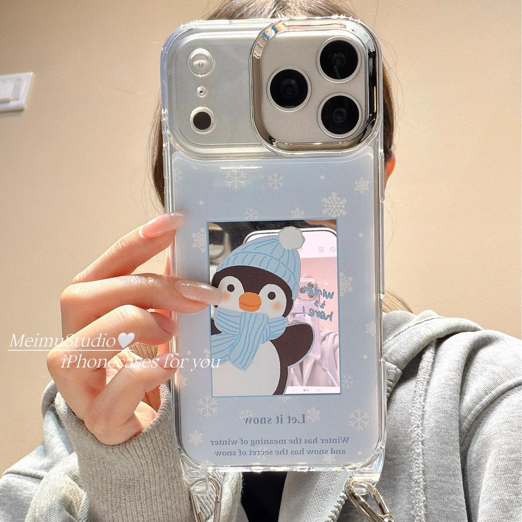 Meimu Mềm Mại Hoạt Hình Dễ Thương Gương Chim Cánh Cụt Thích Hợp Cho Apple 17pro Vỏ Điện Thoại iphone