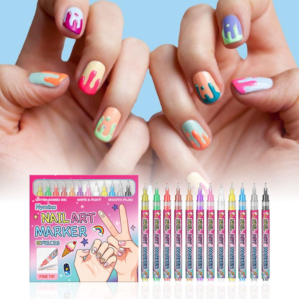 Bút Sơn Móng Tay Sáng Tạo Nhựa Flo Cacbon Etanol 12 Chiếc Công Thức Khô Nhanh Gốc Nước Cho Sơn Mịn, 