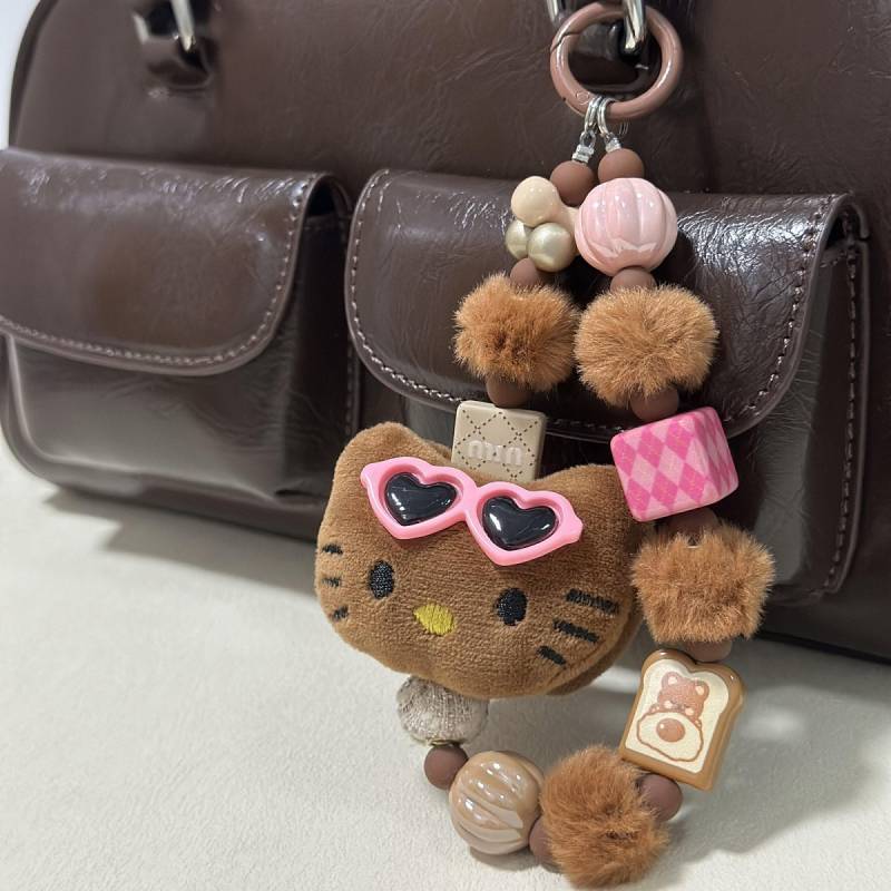 Plush Glasses Kitty Cat Pendant Phone Case Pendant Bag Ornaments DIY Bracelet Beads r16h
