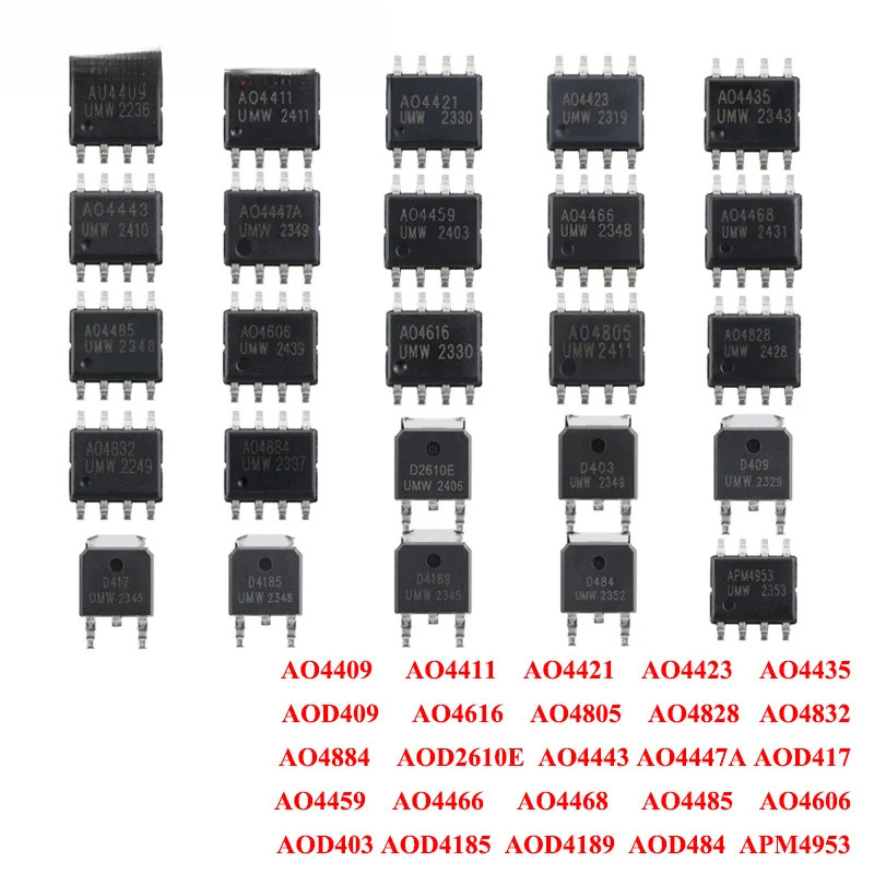 10-50 Miếng AO4409 AO4411 AO4421 AO4423 AO4435 AO4443 AO4447A AO4459 AO4466 AO4468 AO4485 AO4606 AO4