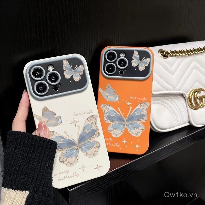 Ốp Mềm Mờ Thích Hợp Cho iPhone 17 Pro 13 Pro Max Blue Crystal Butterfly 15 Pro Max 11 Pro 17 12 Pro 