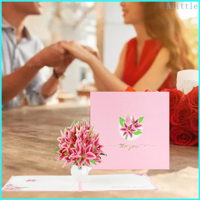 Alia Rose Lily Flower 3D cho Pop Up Rose Lily Flower Thiệp chúc mừng ngày lễ tình nhân Thiệp có phon