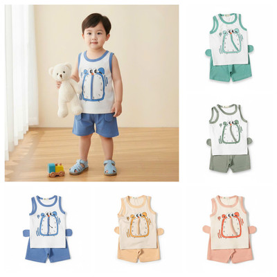 Bộ mùa hè LITIBABY ba lỗ bé trai hình voi xinh yêu size 1 đến 5 tuổi TS08