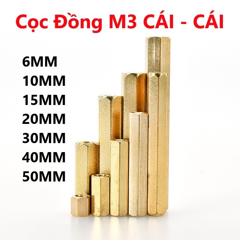Cọc đồng M3 CÁI - CÁI , trụ đồng M3 6mm, 10mm, 15mm, 20mm, 30mm, 40mm, 50mm
