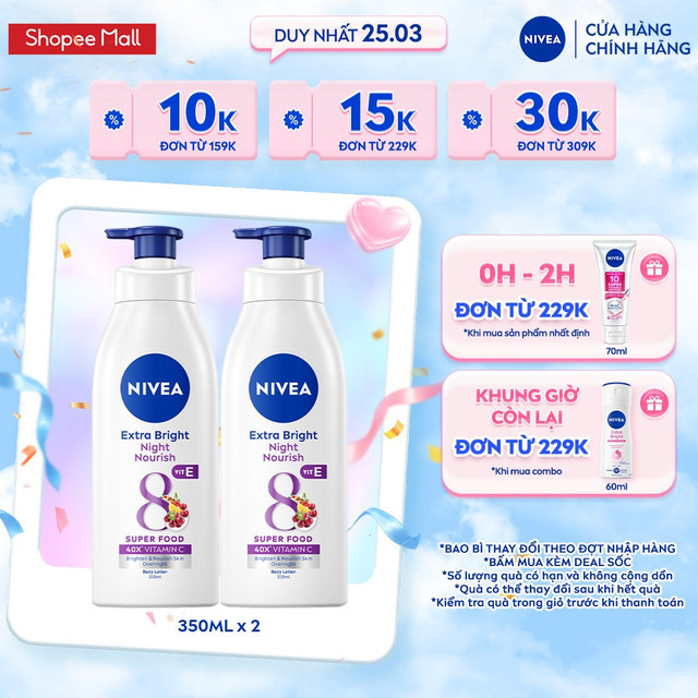 Bộ 2 Sữa Dưỡng Thể NIVEA Sáng Da Ban Đêm (350 ml) 8 Super Foods – 98412