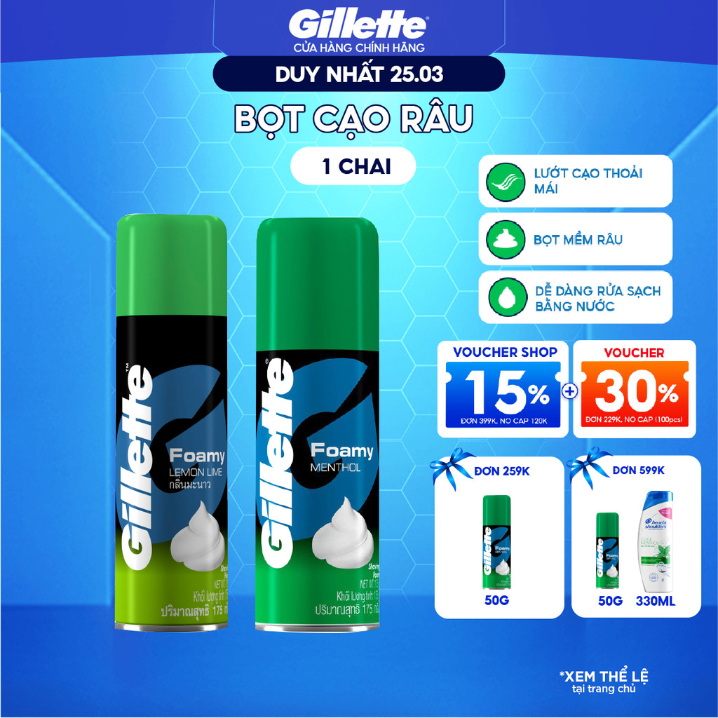 Bọt Cạo Râu GILLETTE Hương Chanh/ Bạc Hà Chai 175g