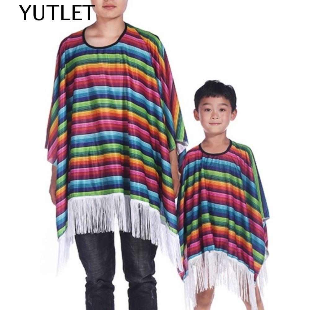YUTLET Trang Phục Mexico, Áo Sơ Mi Dân Tộc Sọc Cầu Vồng Phong Cách Mexico Áo Choàng, Cosplay Đạo Cụ 