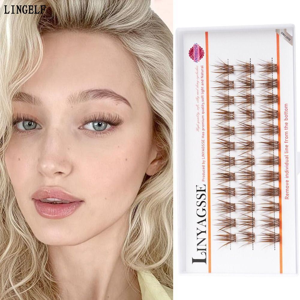 LINGELLF Lông mi cá nhân, Lông mi dài 11 ~ 15mm Fairy Wispy Brown Anime Cluster, C / D Curl Handmade