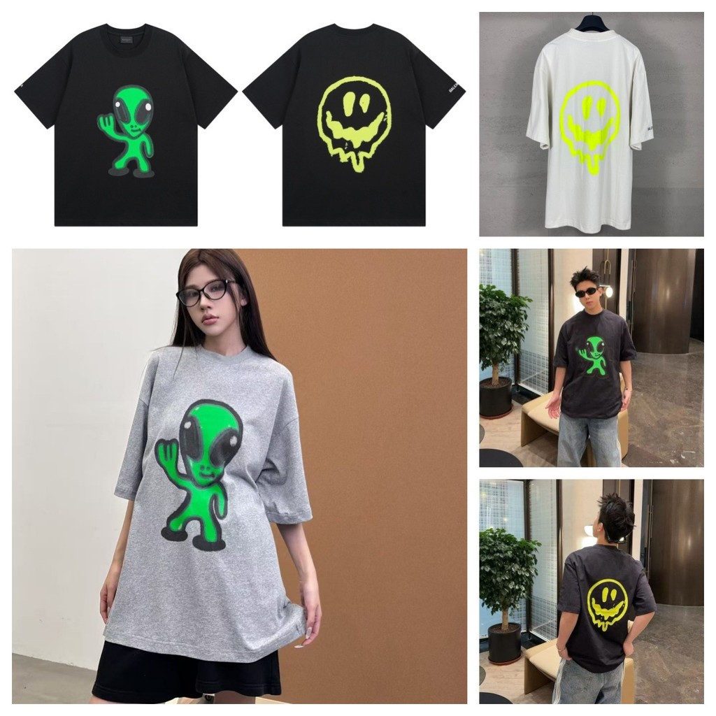G8WS BLC* New direct-print alien print with a smiley face on the back and embroidered letters on the