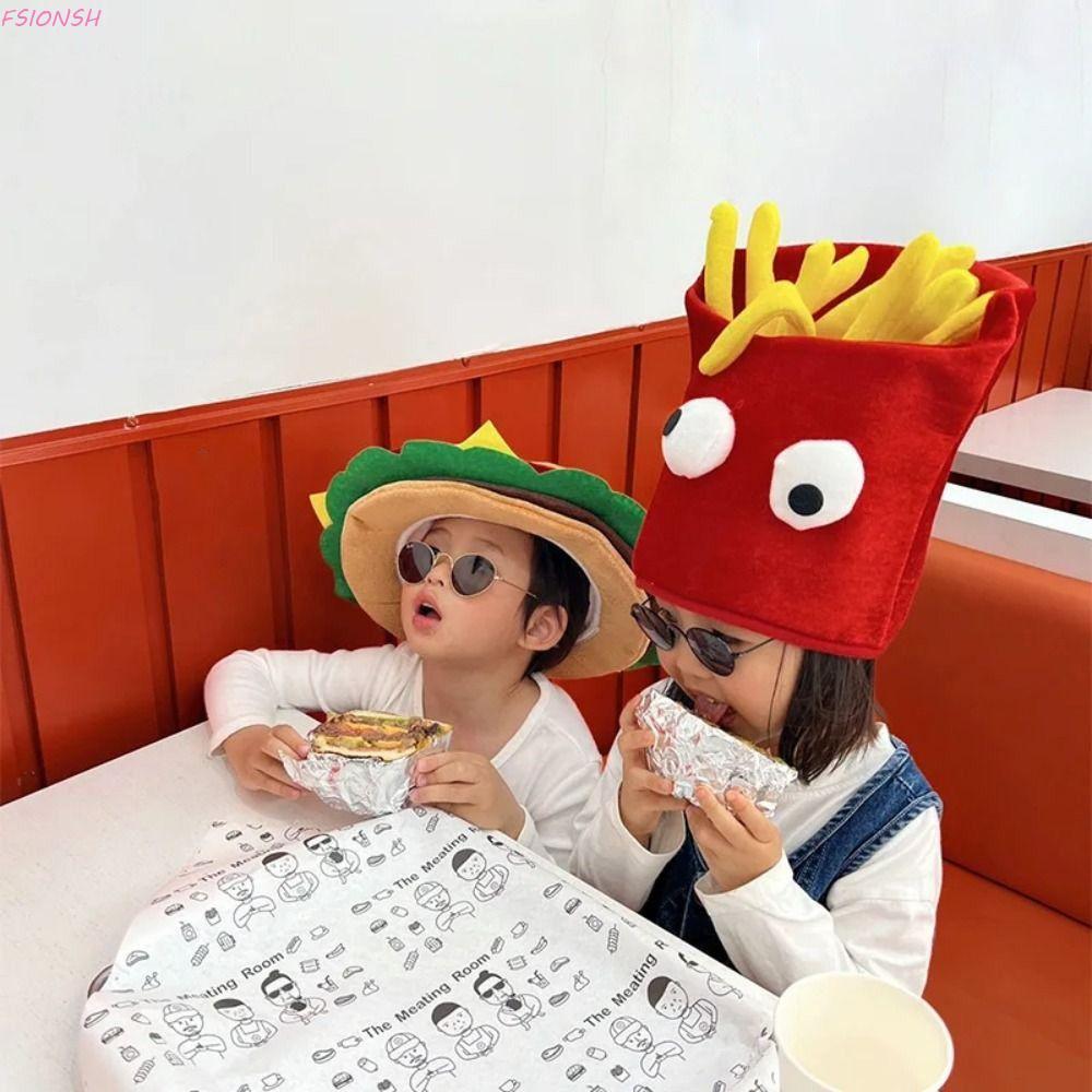 FSIONSH Mũ Burger, Mũ Khoai Tây Chiên Dễ Thương, Mũ Hoạt Hình Mềm Mại Cho Halloween