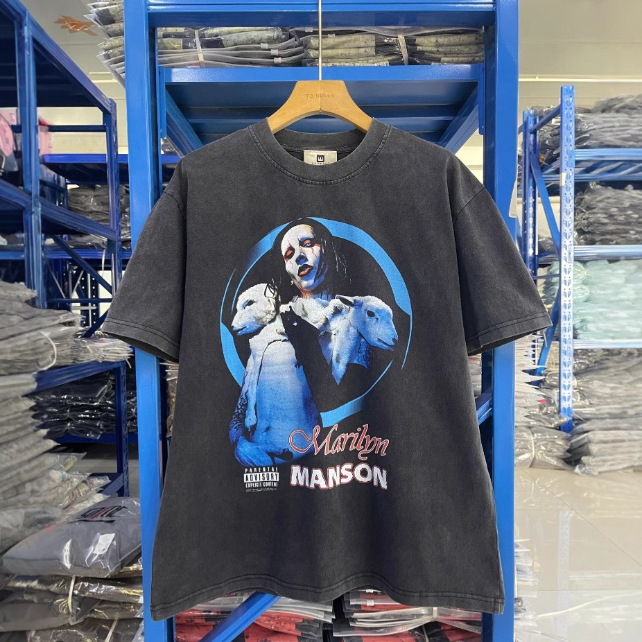 IVTM Kanye-style vintage Marilyn Manson washed and distressed Vintage Vintage heavy-weight short sle