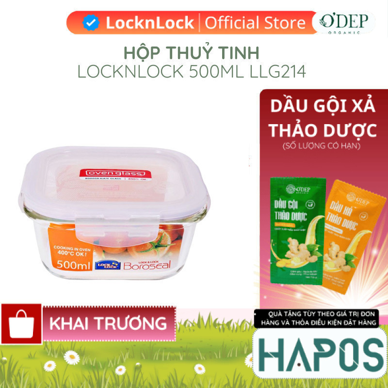 Hộp bảo quản thủy tinh vuông 500ml LocknLock Chính hãng LLG214 - HAPOS HBE