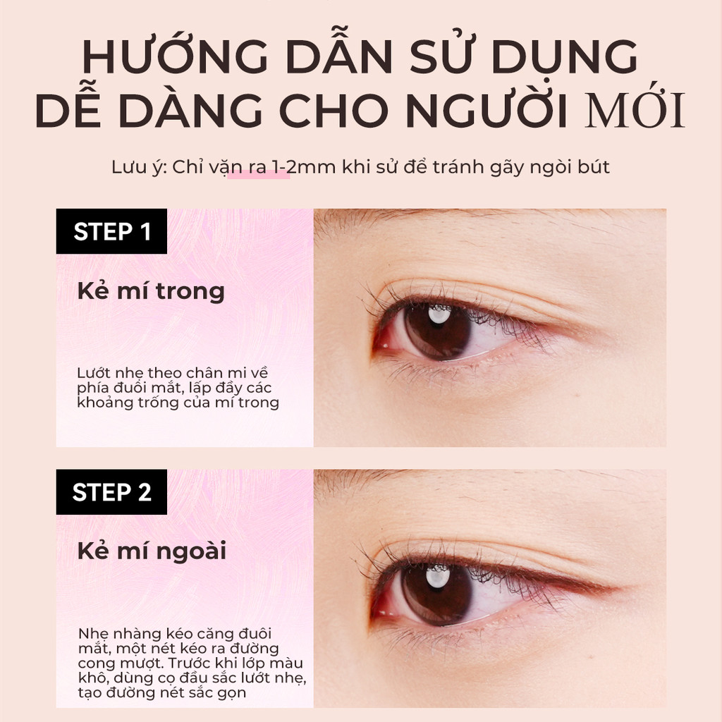 Bút Kẻ Mắt Gel Hai Đầu PinkPunk Đầu Gel 1.5mm & Cọ Tán Xéo Lâu Trôi Không Nước Chống Nhòe Màu Sắc Sống Động | BigBuy360 - bigbuy360.vn