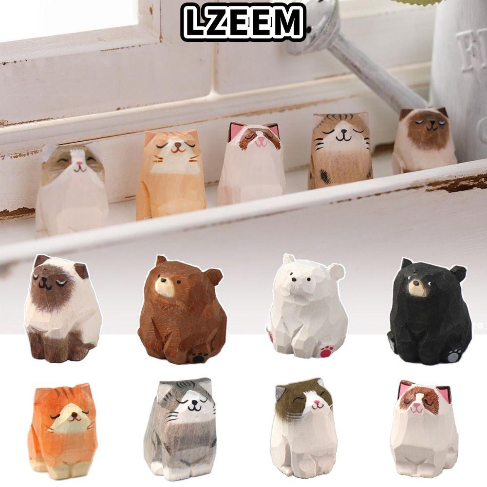 Tượng gấu gỗ LZEEM, Tượng mèo chạm khắc bằng gỗ, Trang trí nhà cửa Đồ chơi trẻ em Điêu khắc để bàn K