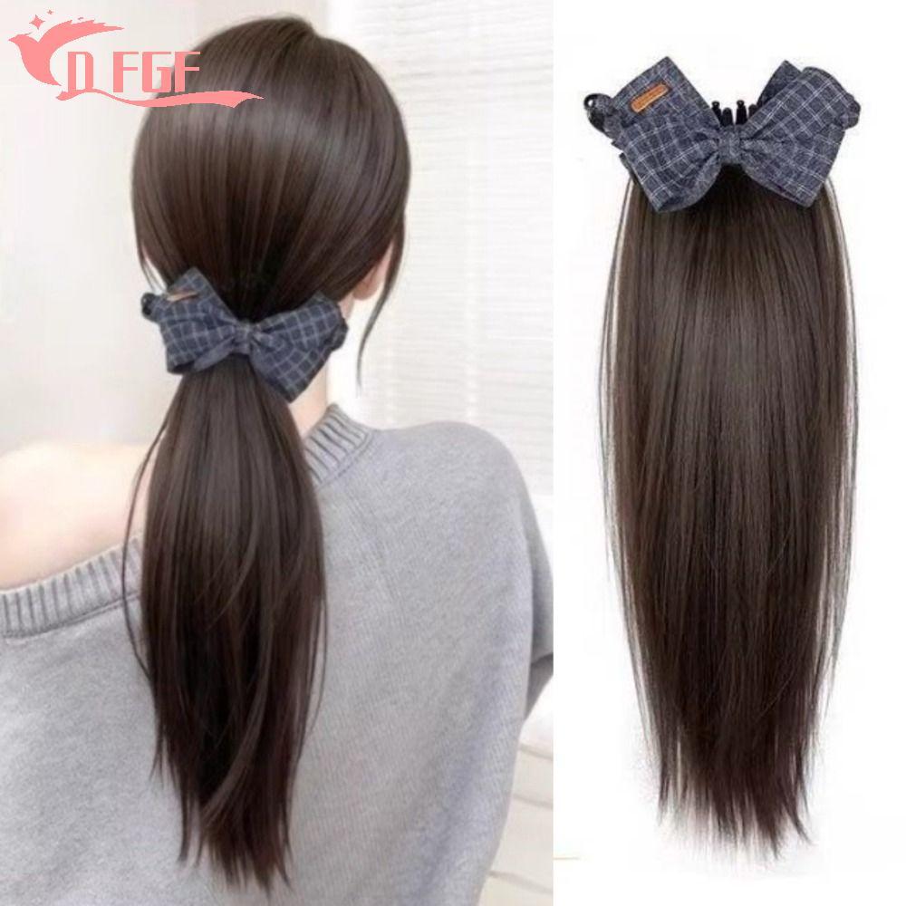 DFGF Tóc giả đuôi ngựa bowknot, kèm grab clip và banana claw clip, phù hợp sử dụng hằng ngày